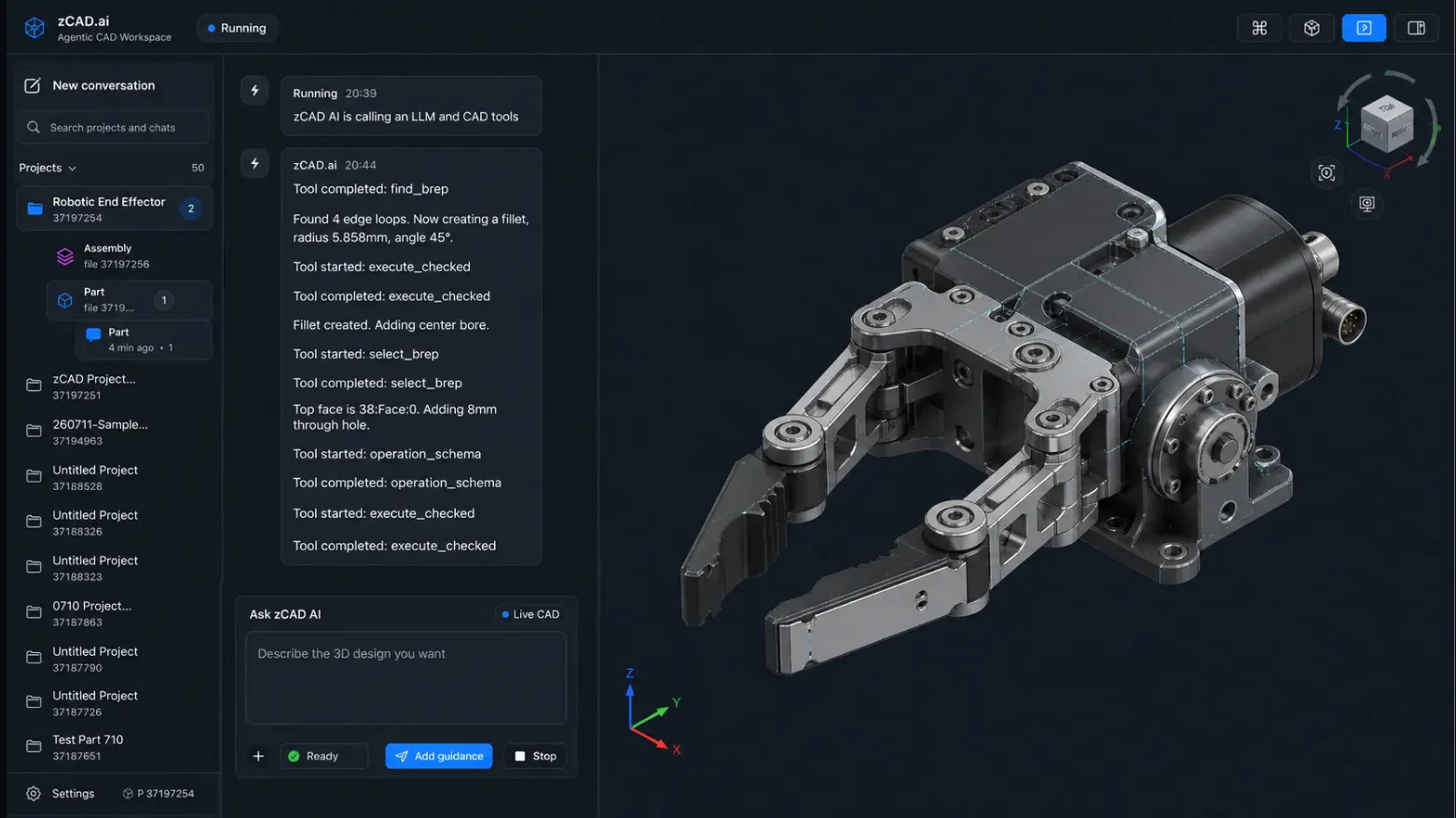 Interactive browser workspace preview for zCAD.AI