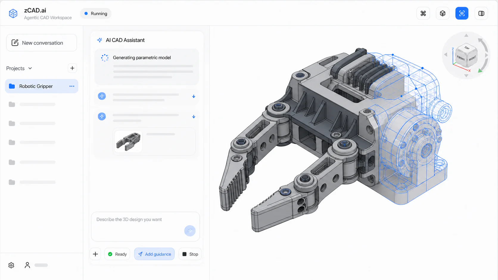 Concept interface for zCAD.AI, a product currently in development