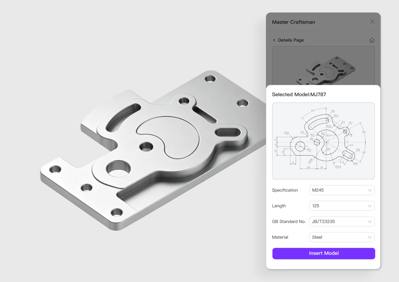 Configurable parametric CAD part with reusable dimensions and model parameters